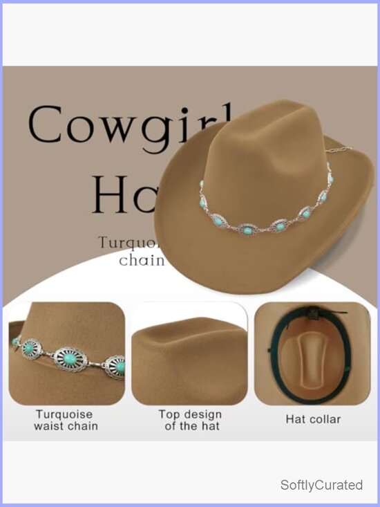 Classic Felt Cowboy Hat with Turquoise Chain Band - Wide Brim main image 6